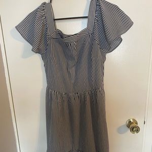 Black and White Striped Knee Length Dress